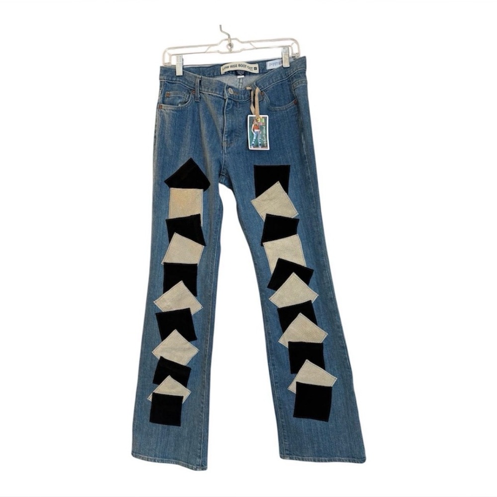 GAP Blue Jeans with Black and Cream Geometric Design